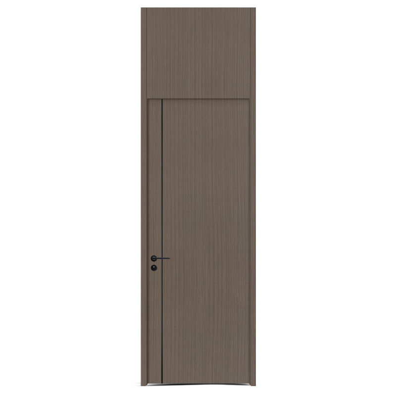 GW-206 Puerta de madera de dormitorio interior de lijador negro PVC MDF con línea de decoración de aluminio negro 